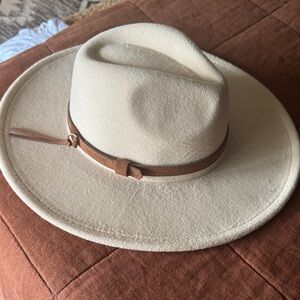 Cream Fedora Hat with Brown Band